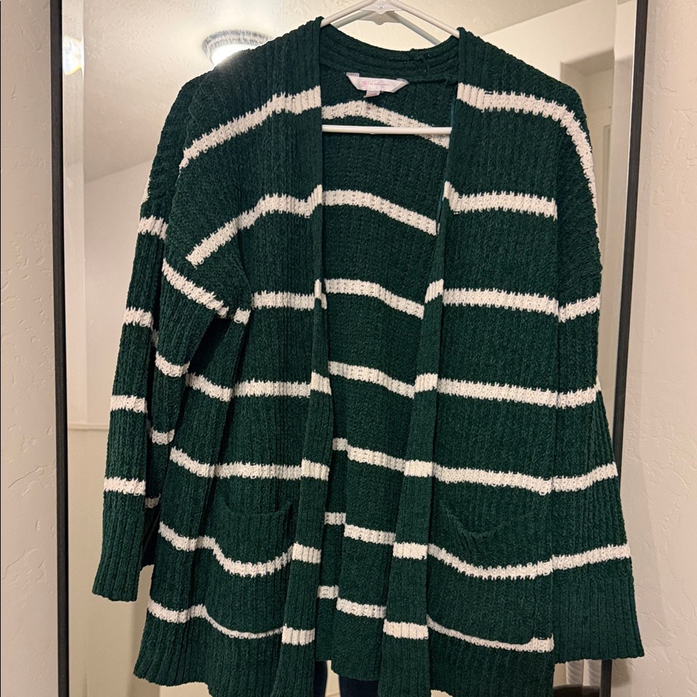 No Boundaries Green & Cream Striped Chenille Cardigan XXL
